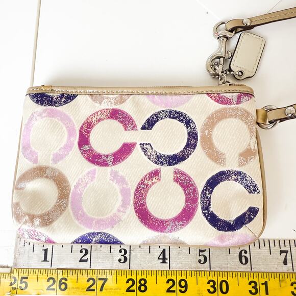 Y2K Coach Op Art Signature Zipper Wristlet Beige Purple Pink Pouch Wallet - Picture 4 of 7